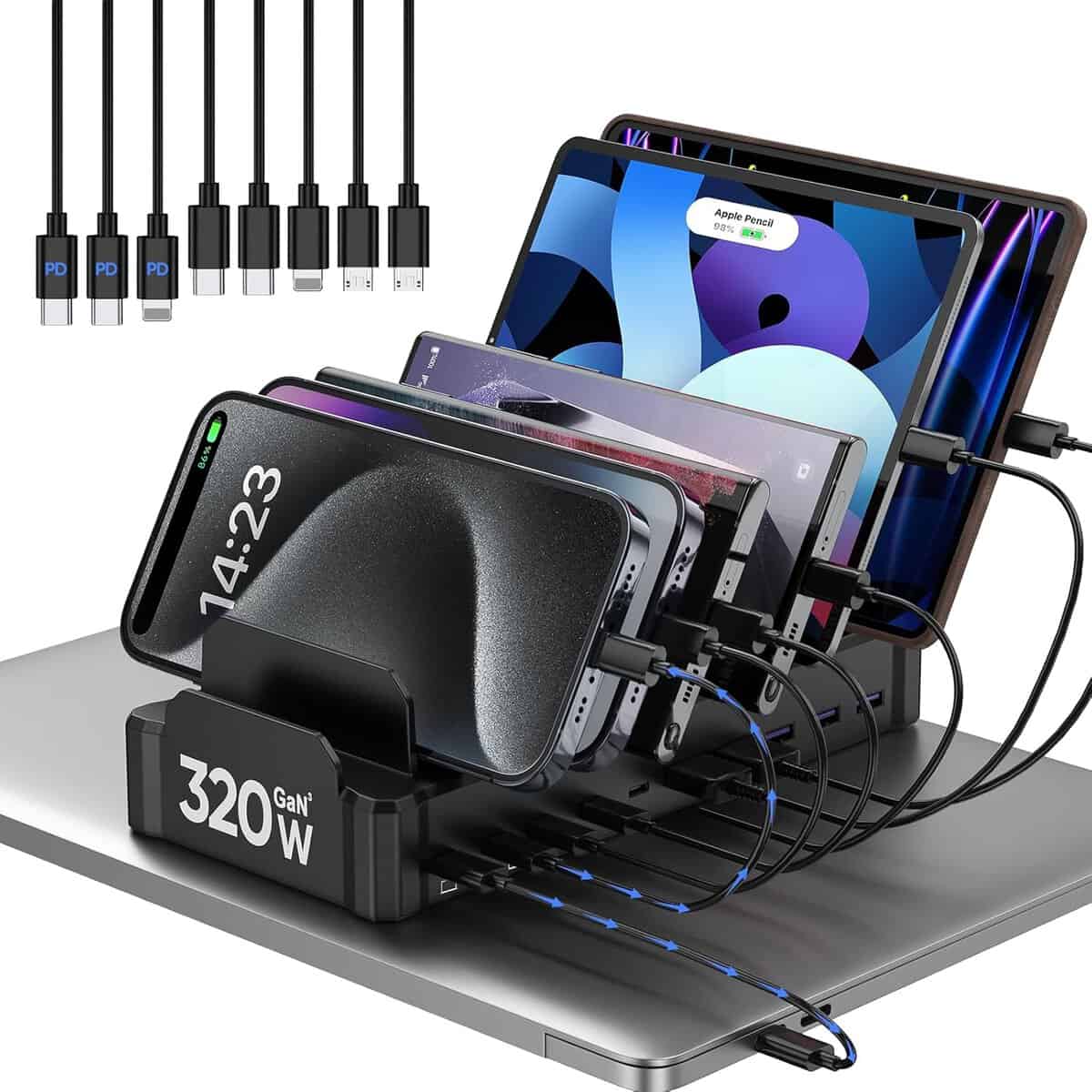 320W Charging Station for Multiple Devices, Zobirez 10-Port USB C Fast Charger Stations