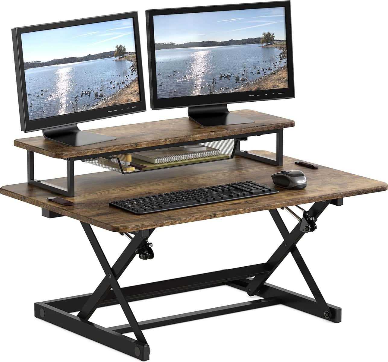 SHW 36-Inch Height Adjustable Standing Desk Converter Sit to Stand Riser Workstation