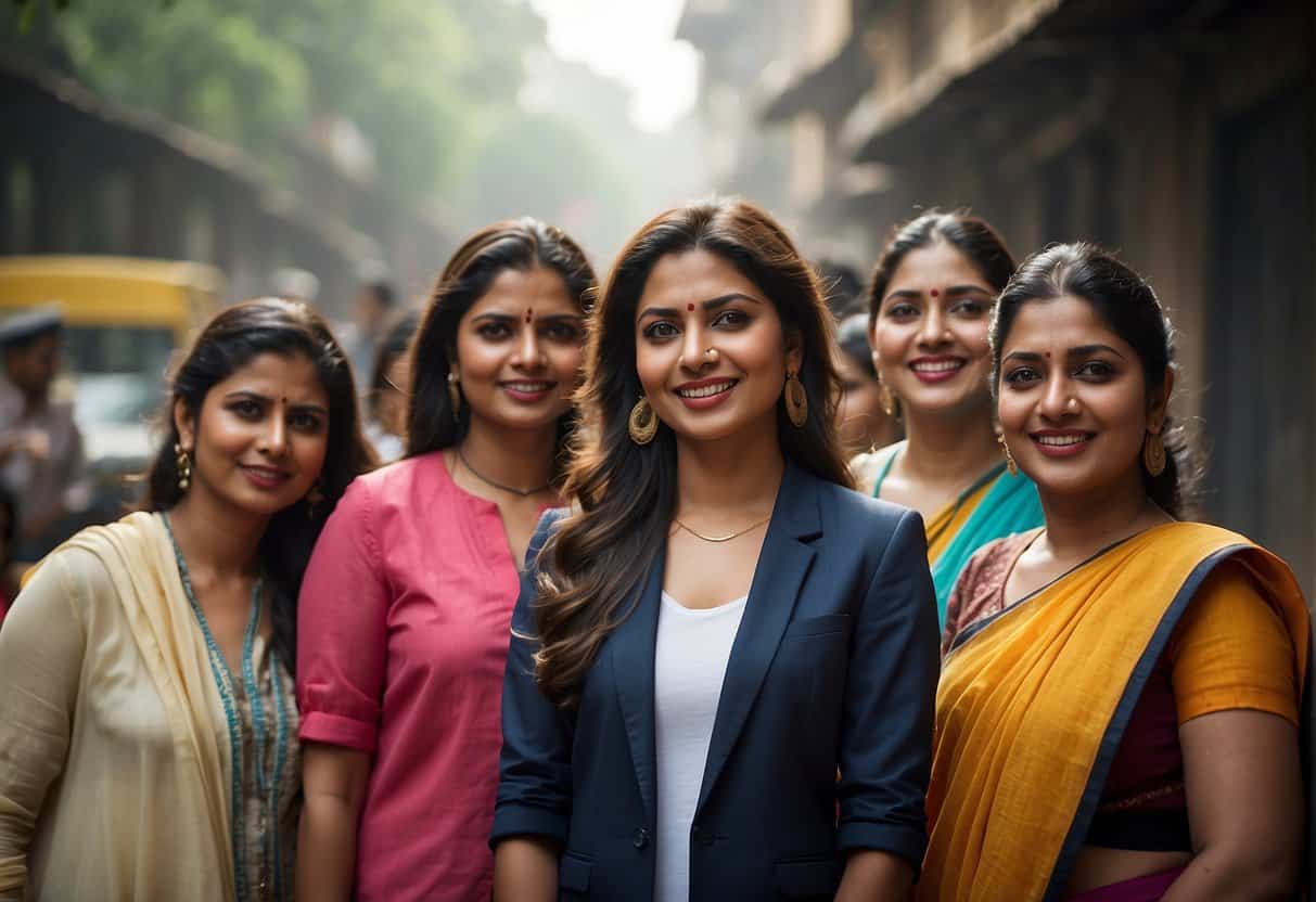 A diverse group of women in various non-traditional and emerging roles in India, such as technology, entrepreneurship, and leadership