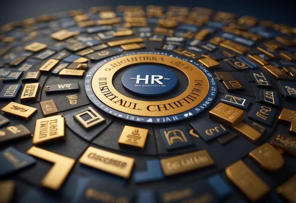 HR certification logos surround a winding path leading to diverse educational opportunities