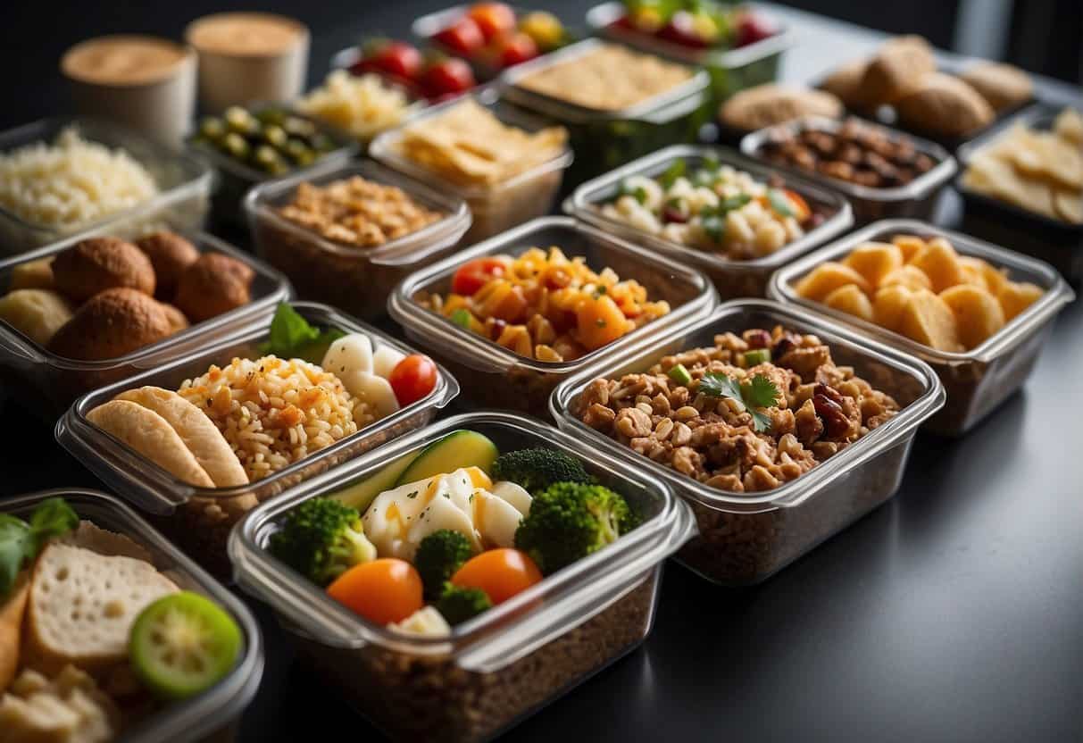 A table displaying 22 boxed lunch ideas for catering, arranged neatly with various food items and labels