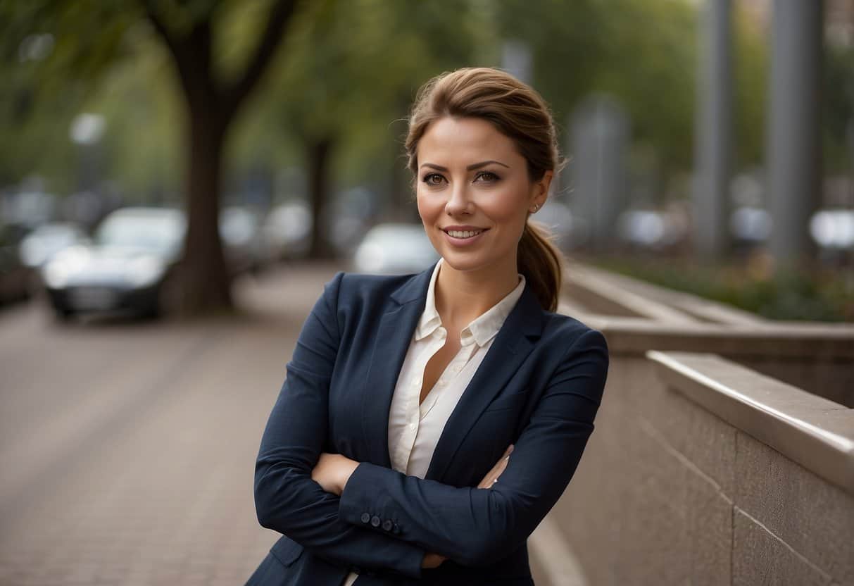 A person sits upright, with a confident posture and open body language. They maintain eye contact with the camera, speaking clearly and engagingly