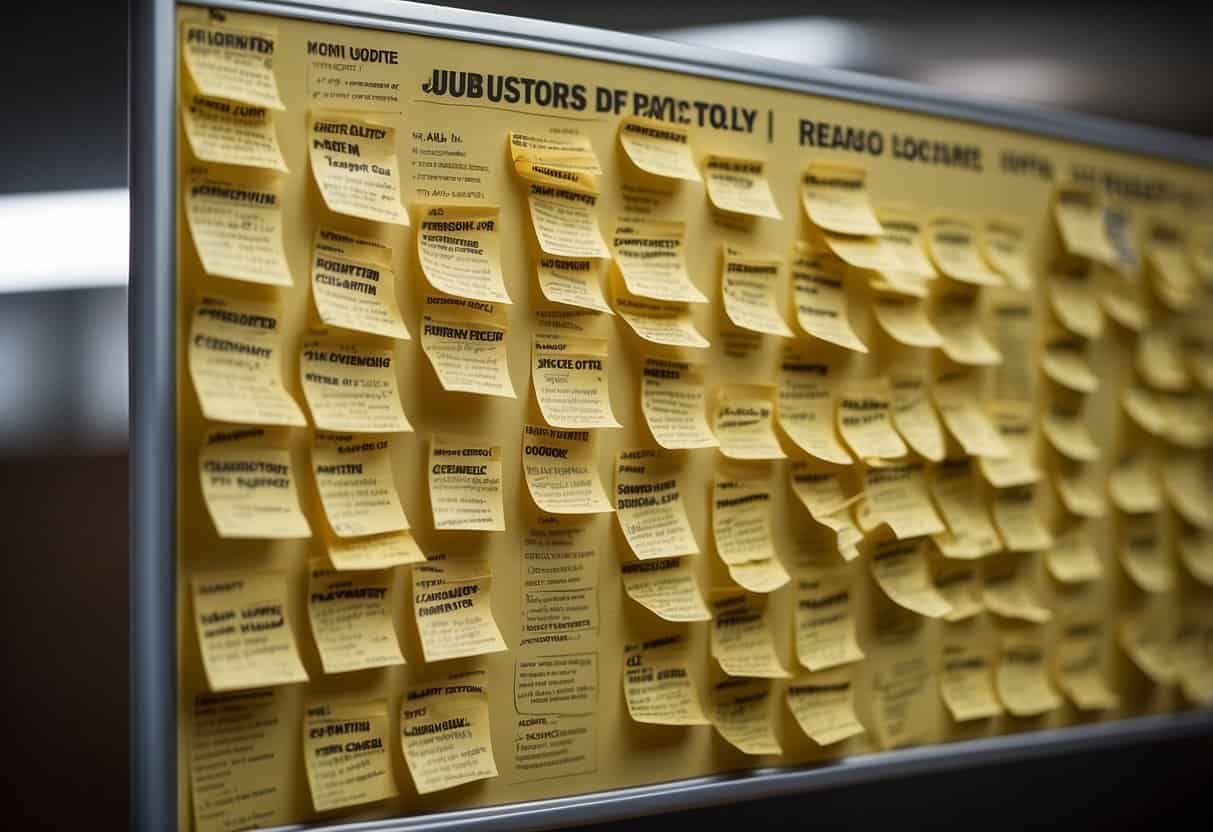 A bulletin board displays 30 remote job listings. Post-its and flyers cover the board, each with a different job title and description