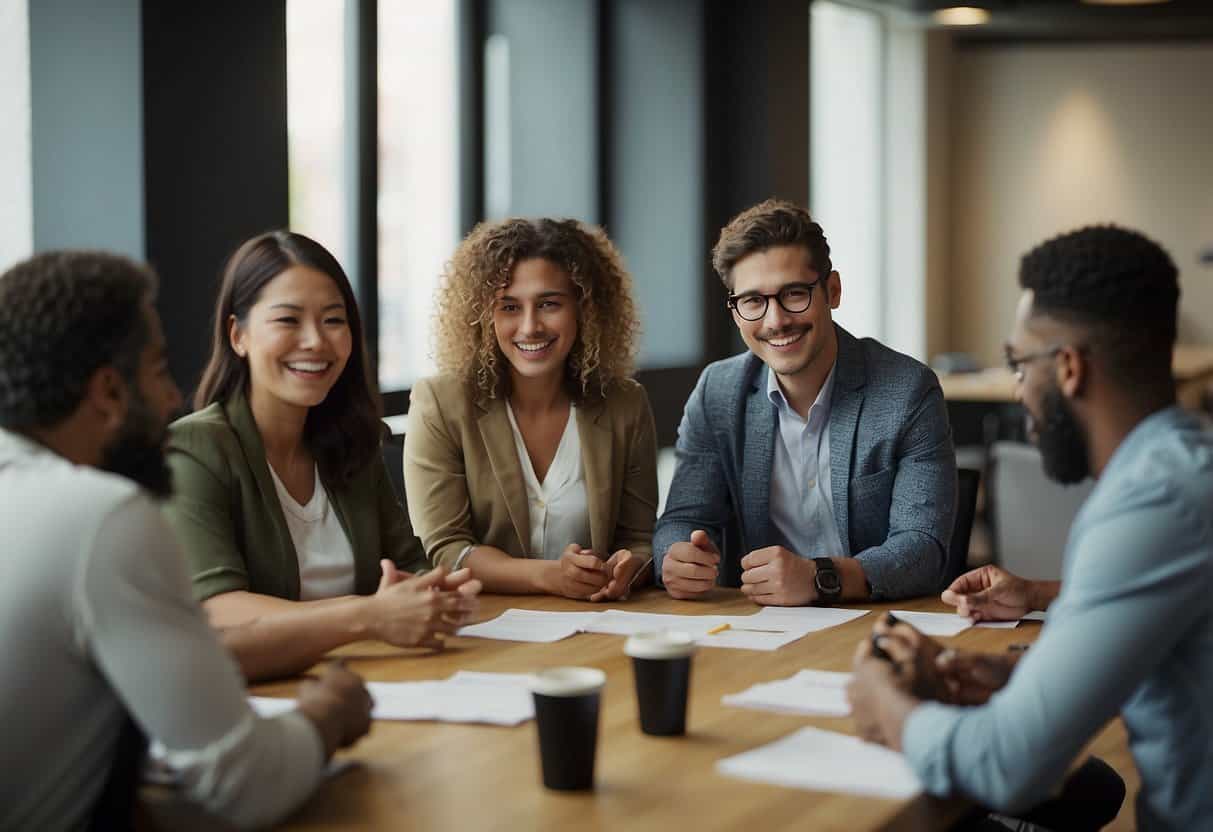 A group of people engage in a lively discussion, sharing their opinions and ideas in a focus group setting. The room is filled with energy and collaboration as they work together to provide valuable feedback