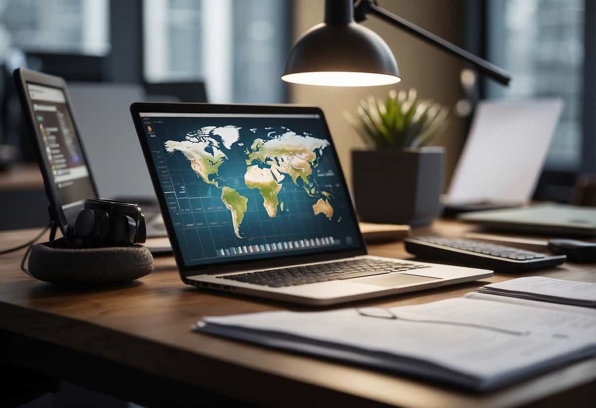 A busy desk with a laptop, phone, and various project folders. A calendar filled with appointments and deadlines. A mix of business and personal tasks