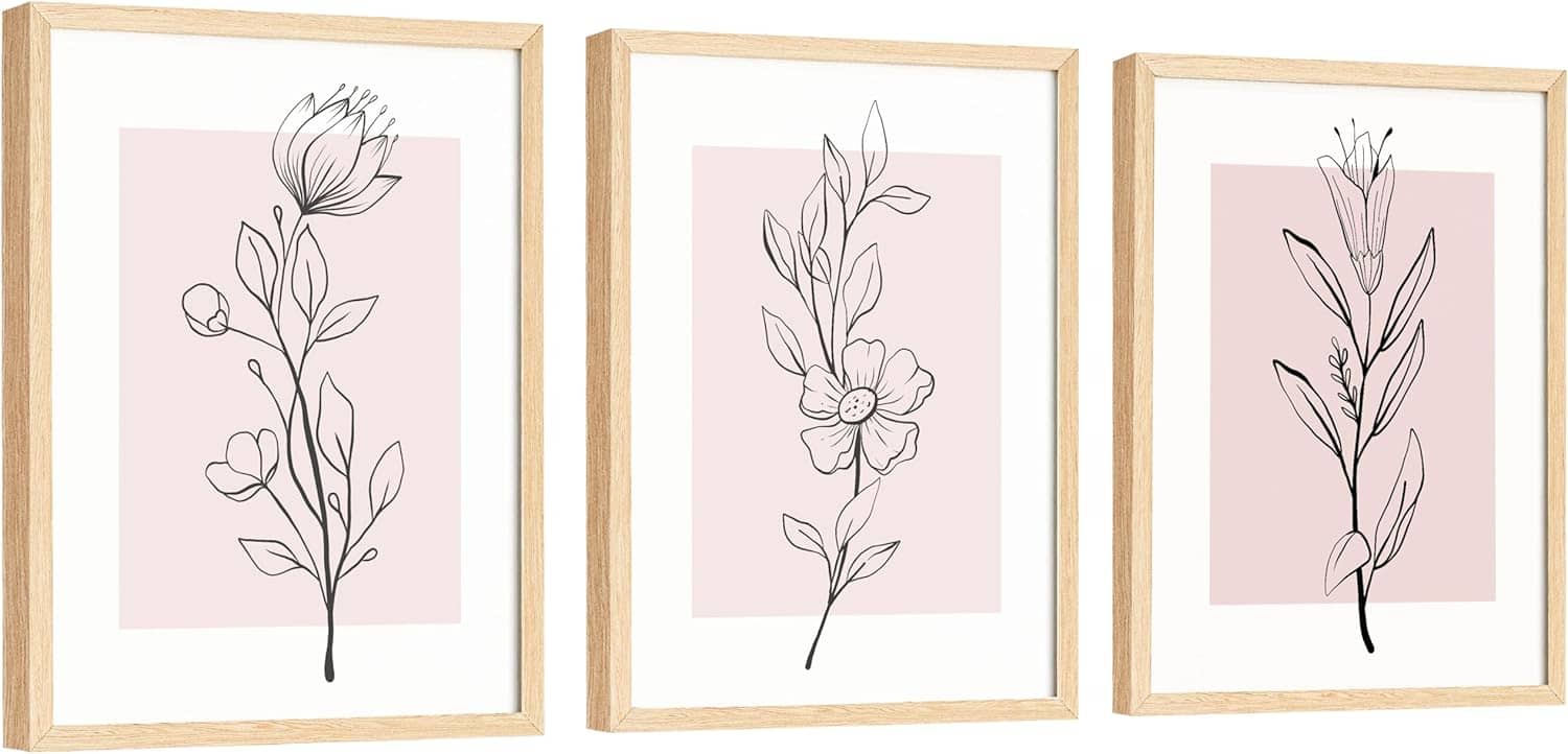 EXCOOL CLUB Pink Botanical Wall Art - 12x16 Pink Flower Wall Art Blush Floral Prints