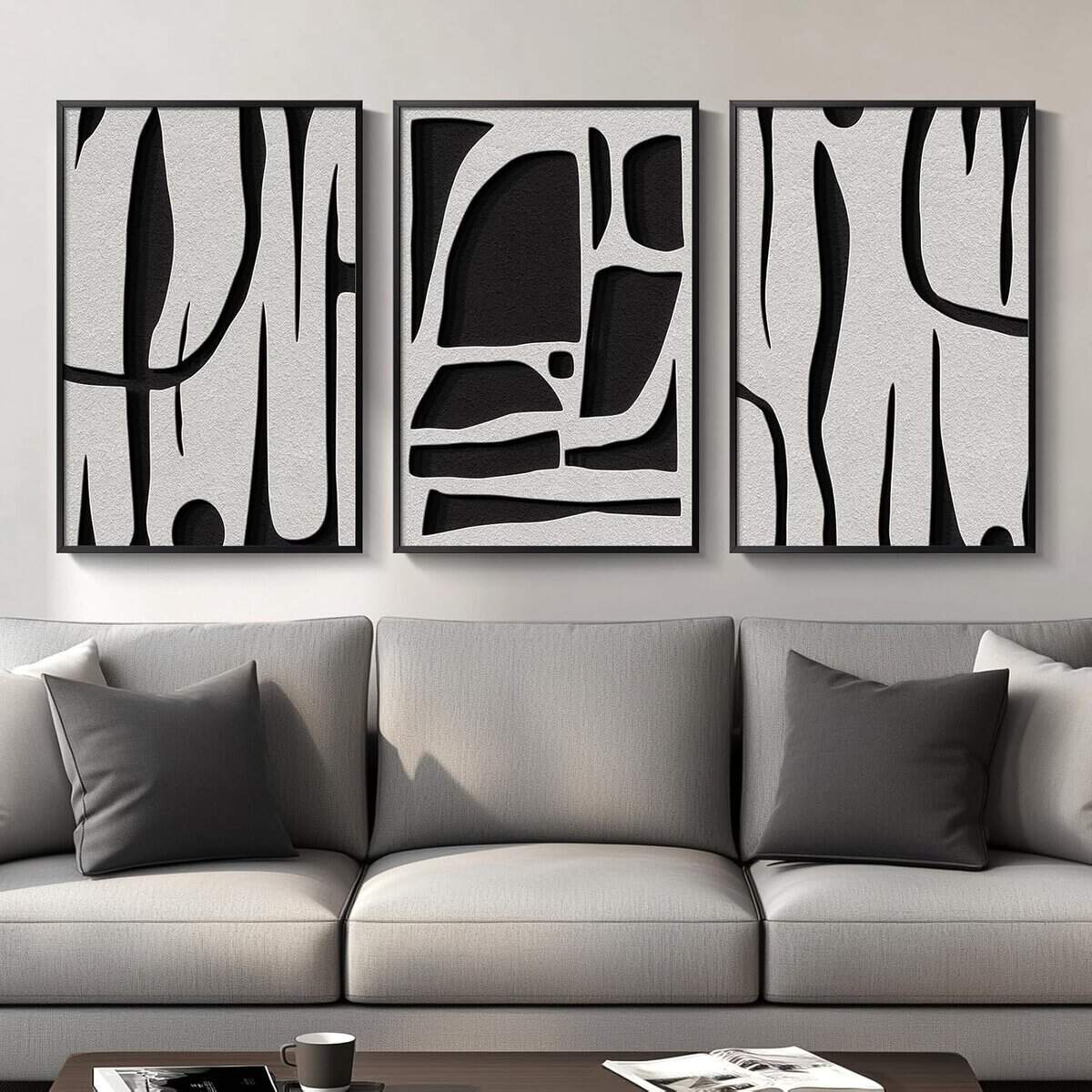 Framed Black and White Abstract Wall Art