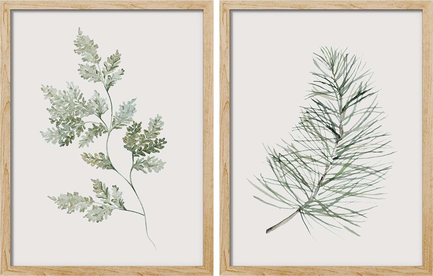 Framed Set Duotone Sage Green Wildflower Plants Wall Art