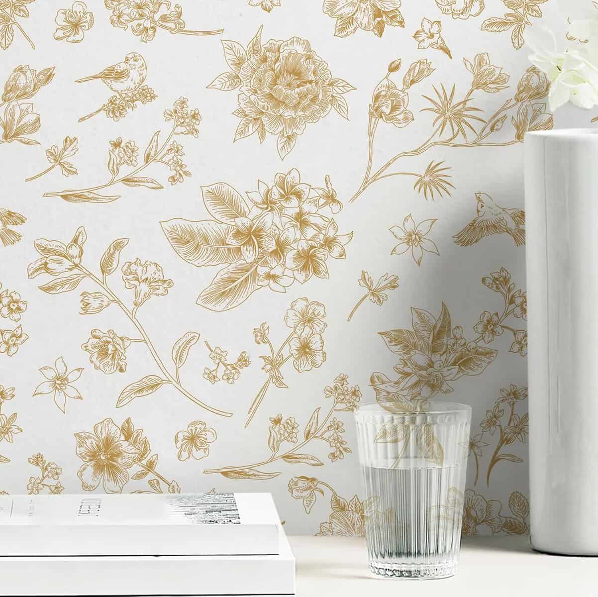 Safiyya Peel and Stick Wallpaper Floral and Birds Contact Paper