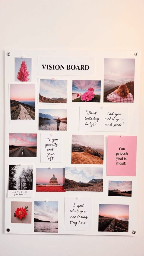 A vision board filled with inspiring images and quotes.