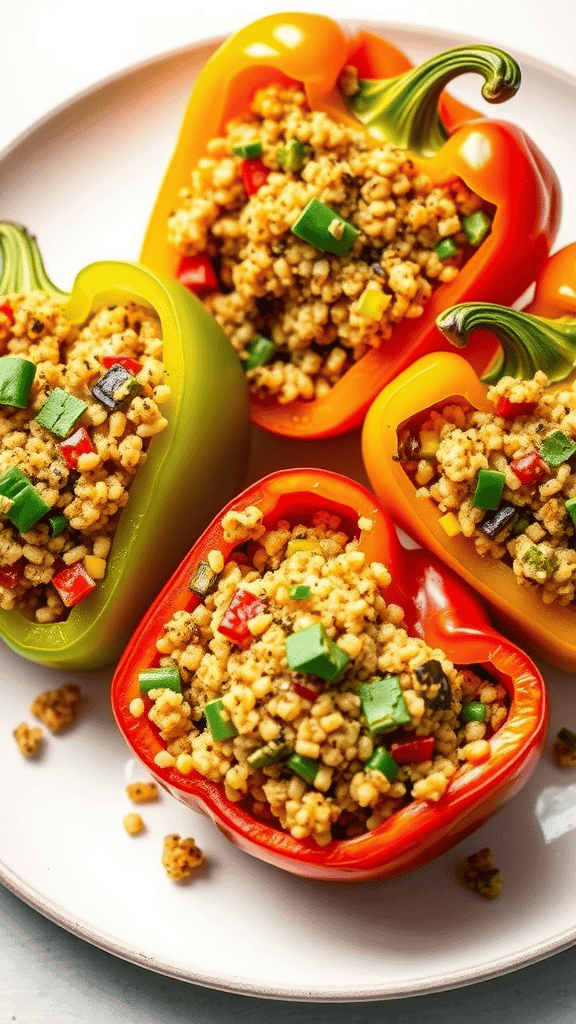 Colorful stuffed bell peppers filled with quinoa and vegetables