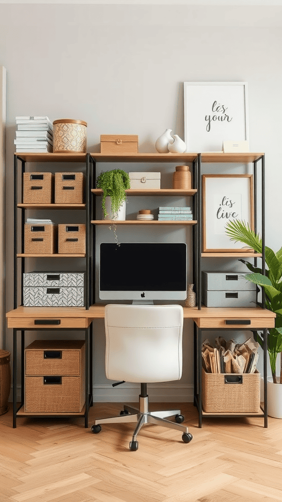 A well-organized home office with stylish storage solutions