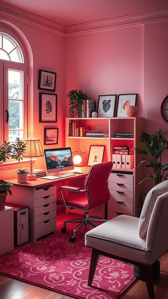 Cozy home office with warm lighting