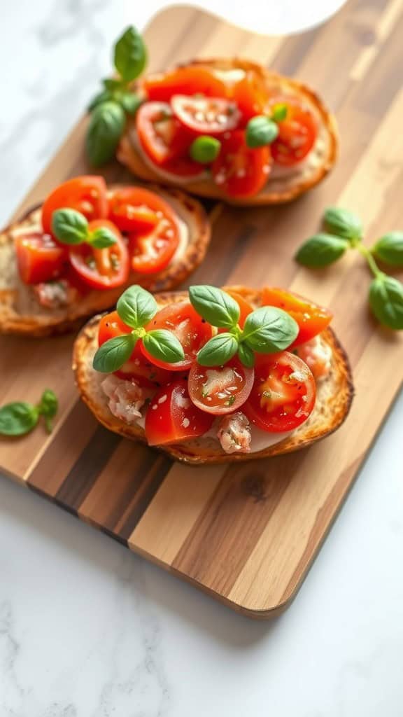 Bruschetta with fresh tomatoes and basil on toasted bread