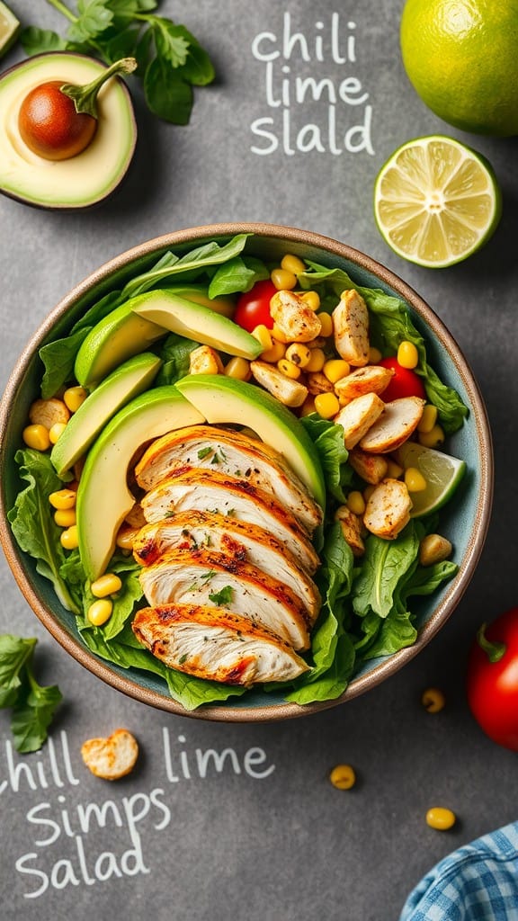 Chili Lime Grilled Chicken Salad with fresh ingredients