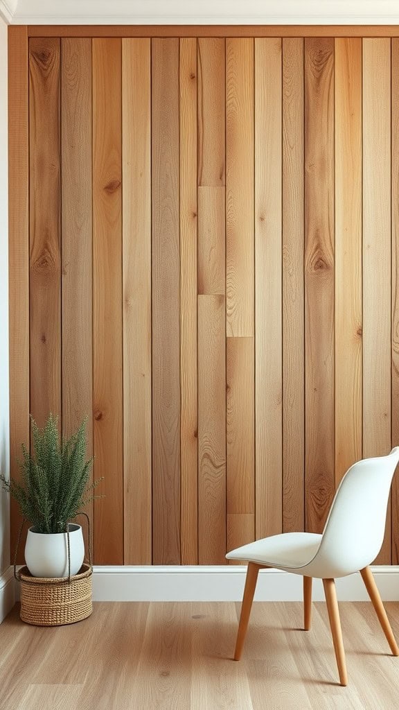 Crafted wood wall panels in a cozy home office setting