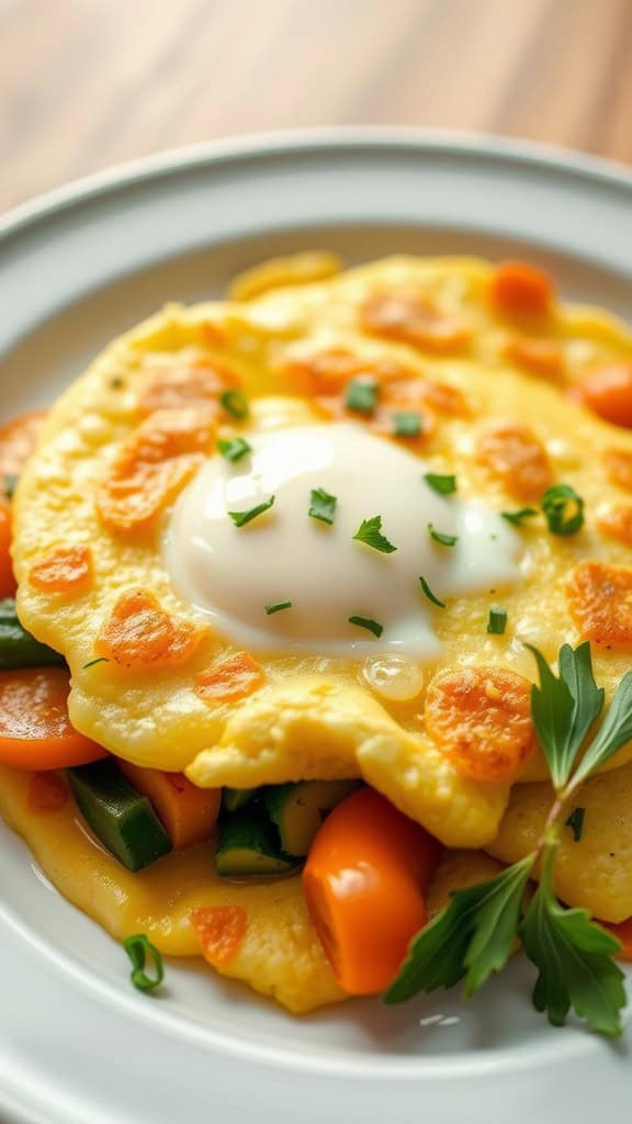 A delicious egg white and veggie omelet served on a plate with colorful vegetables