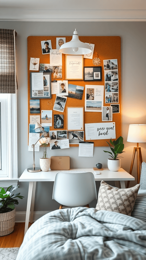 Inspirational board in a cozy guest room setting.