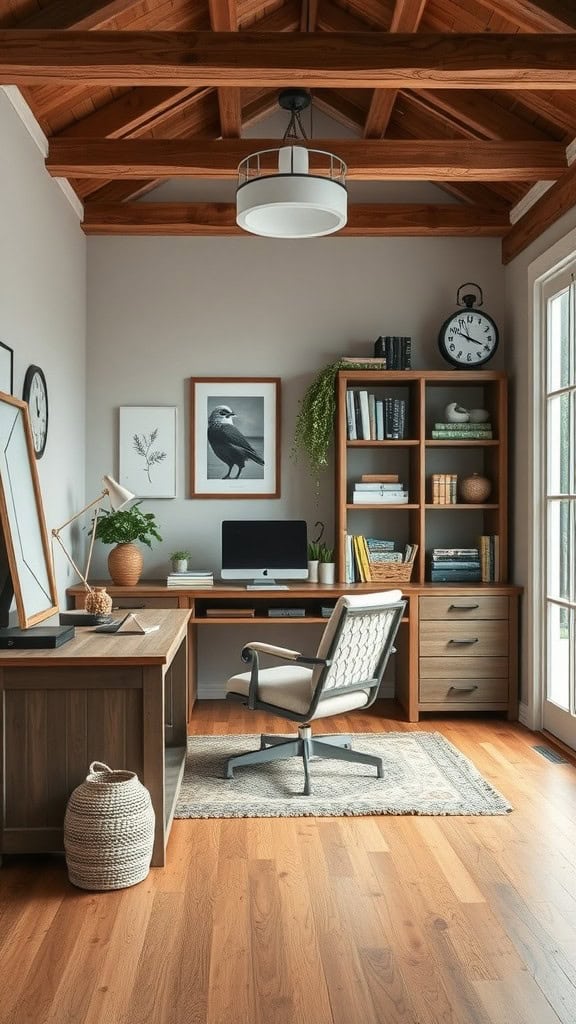 Cozy home office with modern and rustic elements