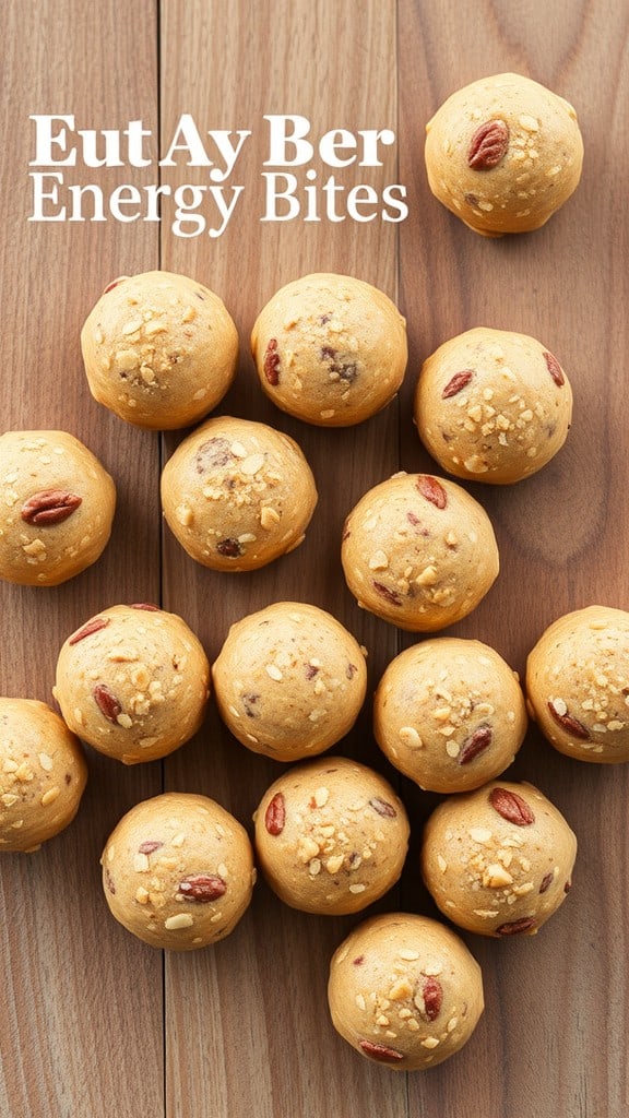 Nut Butter Energy Bites arranged on a wooden surface