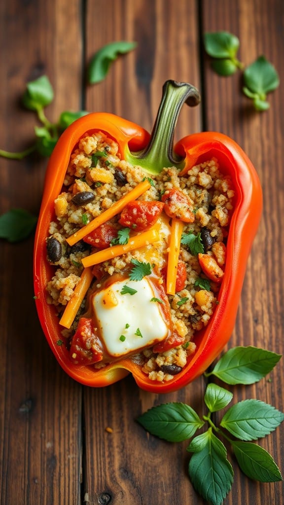 Quinoa stuffed bell peppers with cheese and herbs