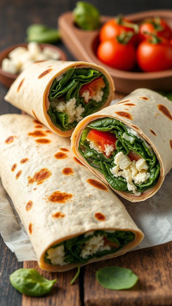 Spinach and feta stuffed wrap with fresh ingredients