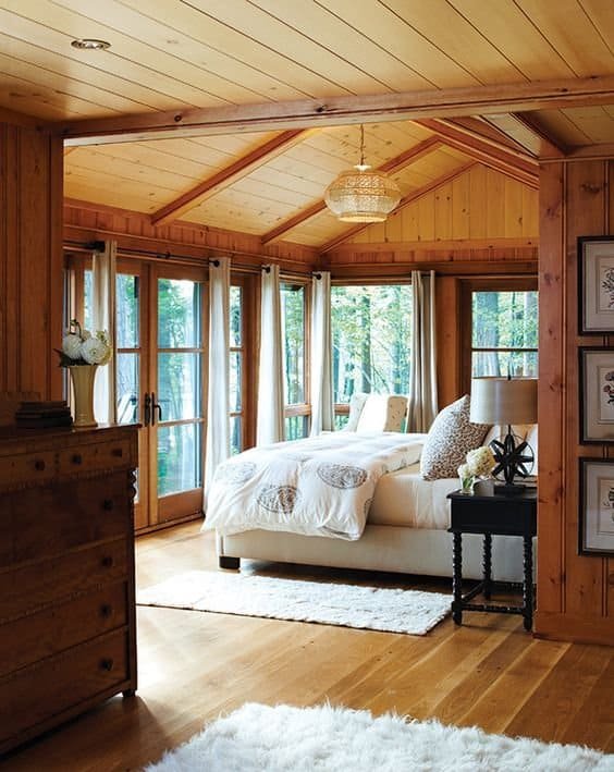Cozy cabin lodge style winter living room