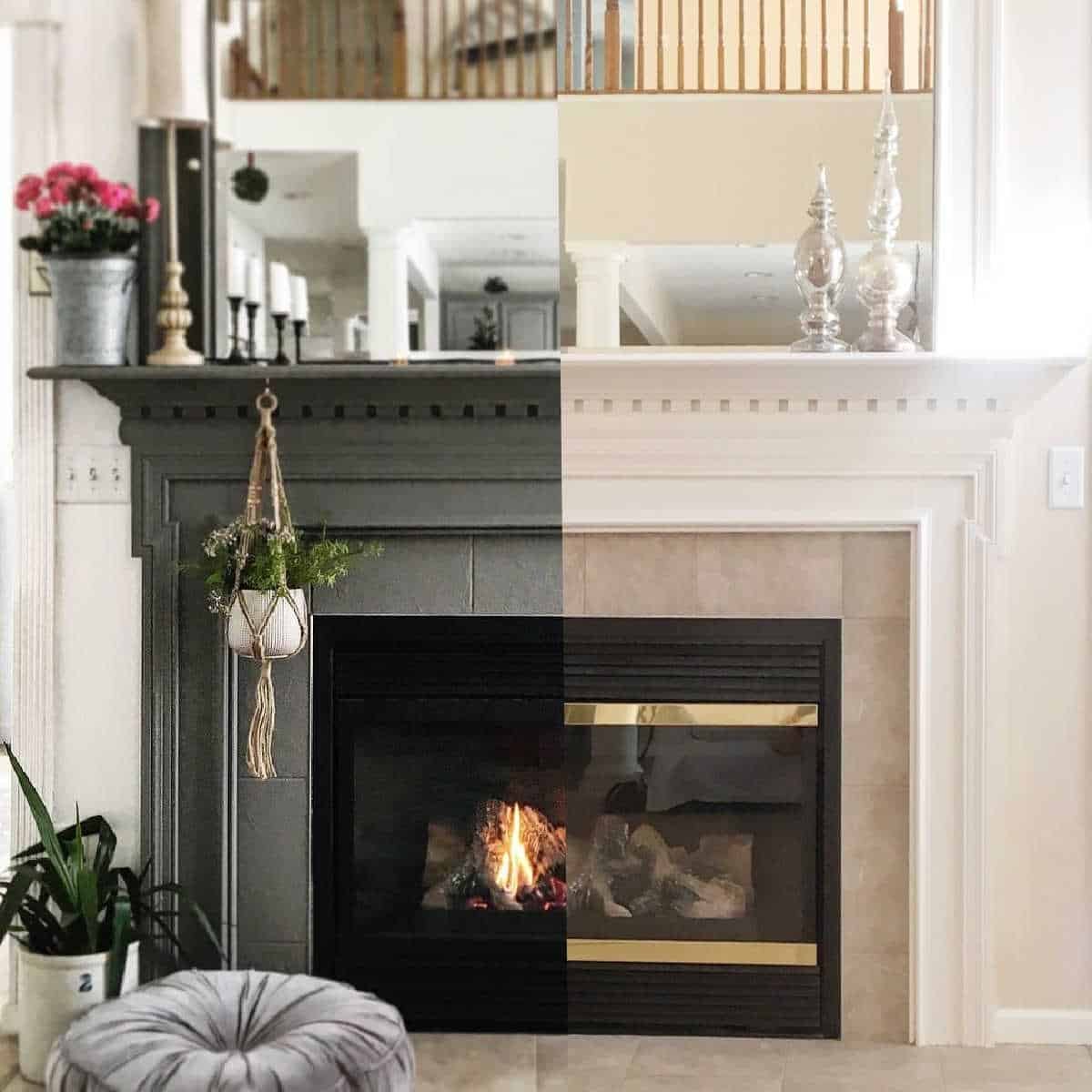 Dark and moody winter fireplace mantel makeover