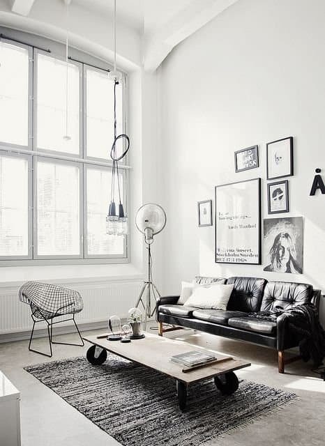 Cozy industrial style winter living room