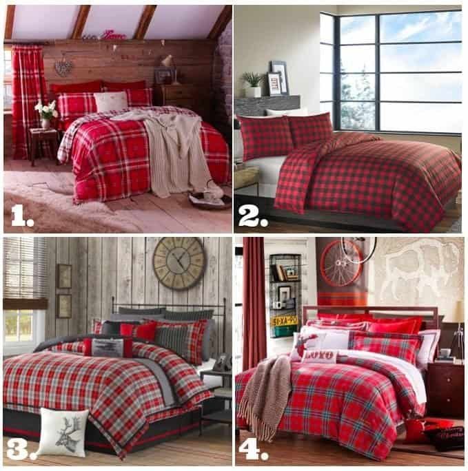 Plaid and flannel cabin chic winter bedroom bedding