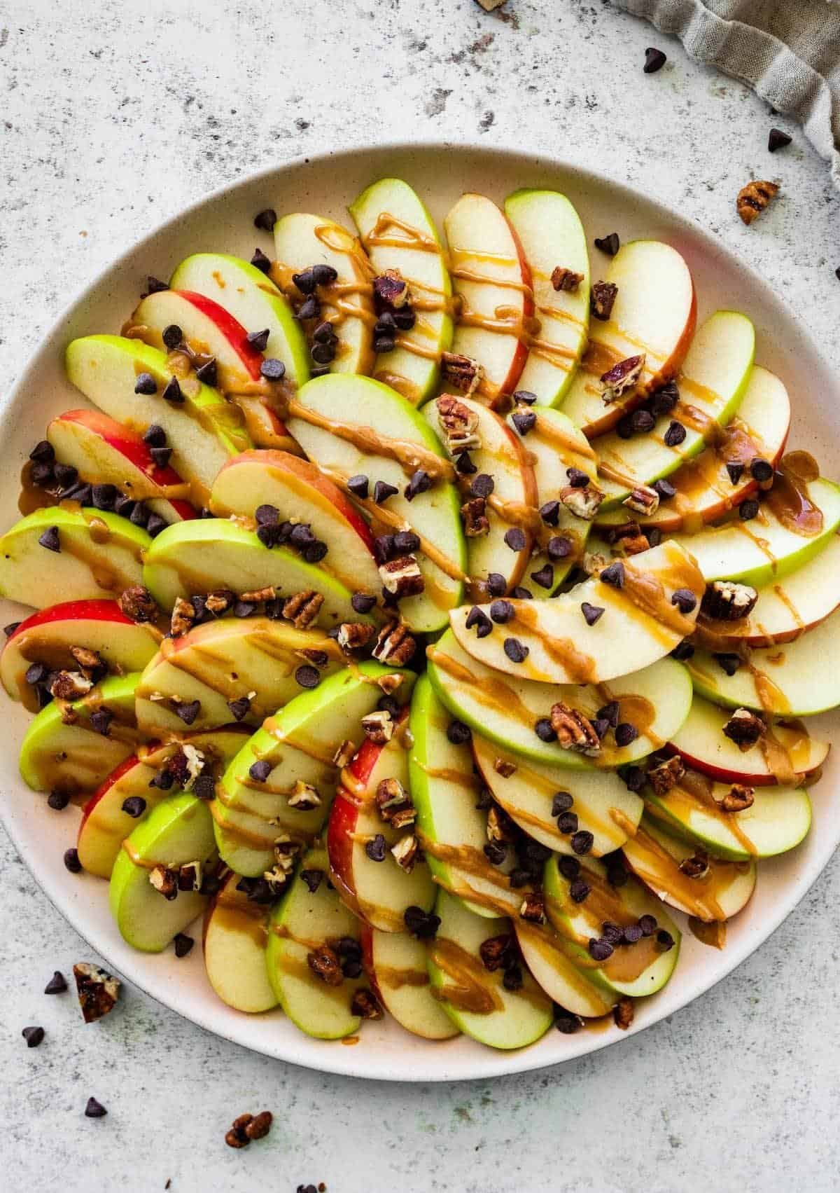 Apple nachos with date caramel sauce after school snack recipe