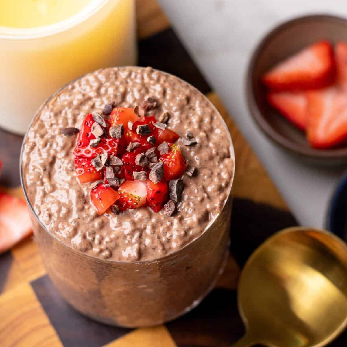 Chocolate strawberry high protein chia pudding