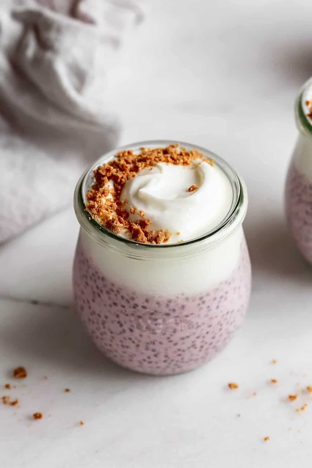 High protein cottage cheese chia pudding with berries