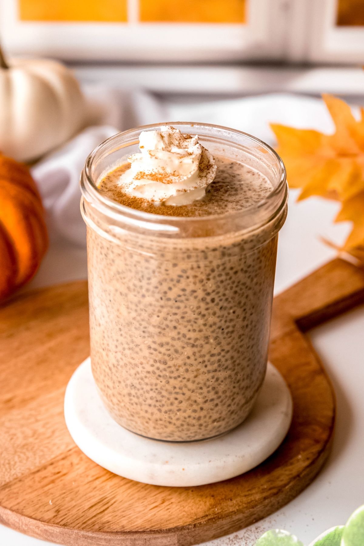 Protein pumpkin chia pudding with whipped topping
