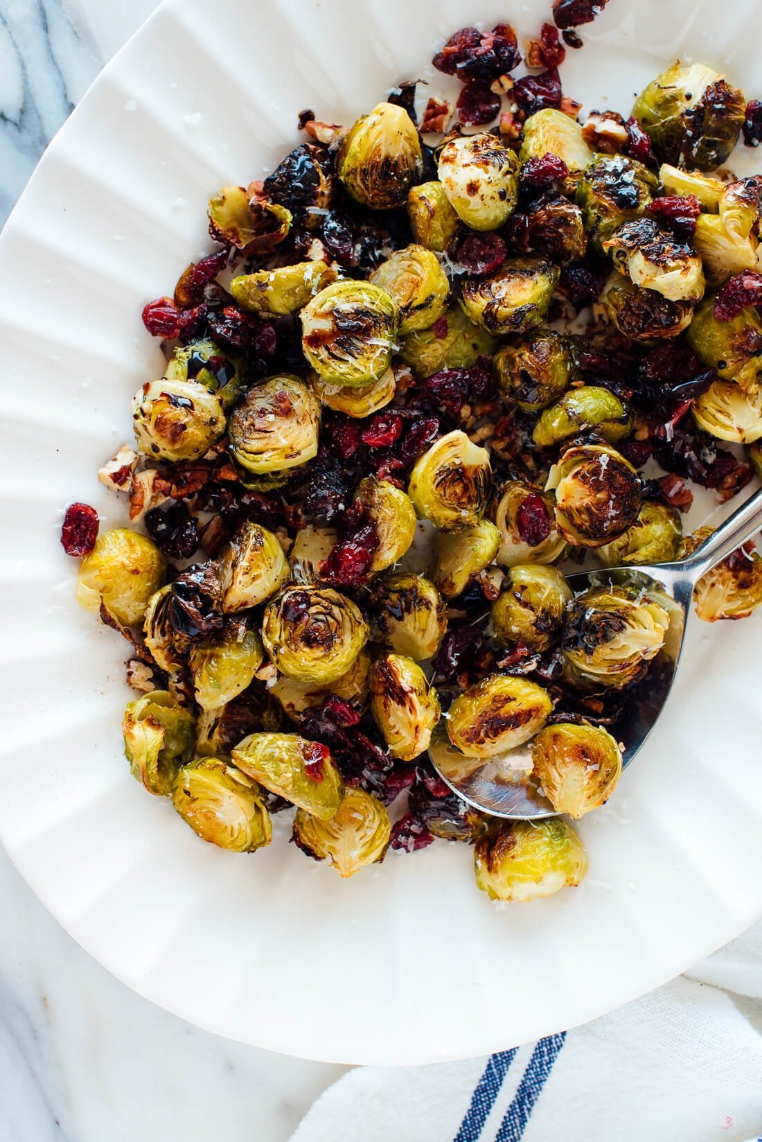 Balsamic roasted brussels sprouts with cranberries and pecans