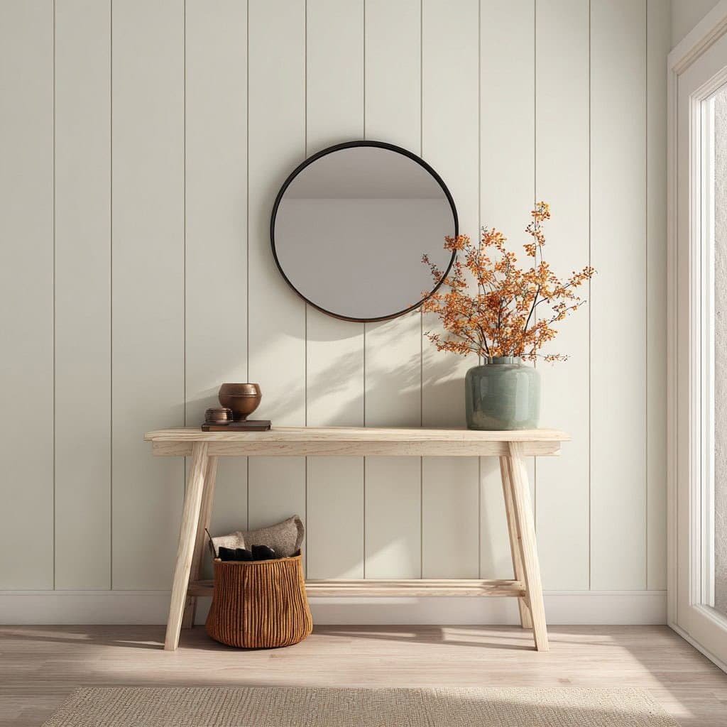 Scandinavian hygge style minimalist entryway console table