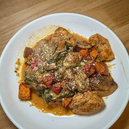 Creamy Chicken with Spinach and Sweet Potatoes