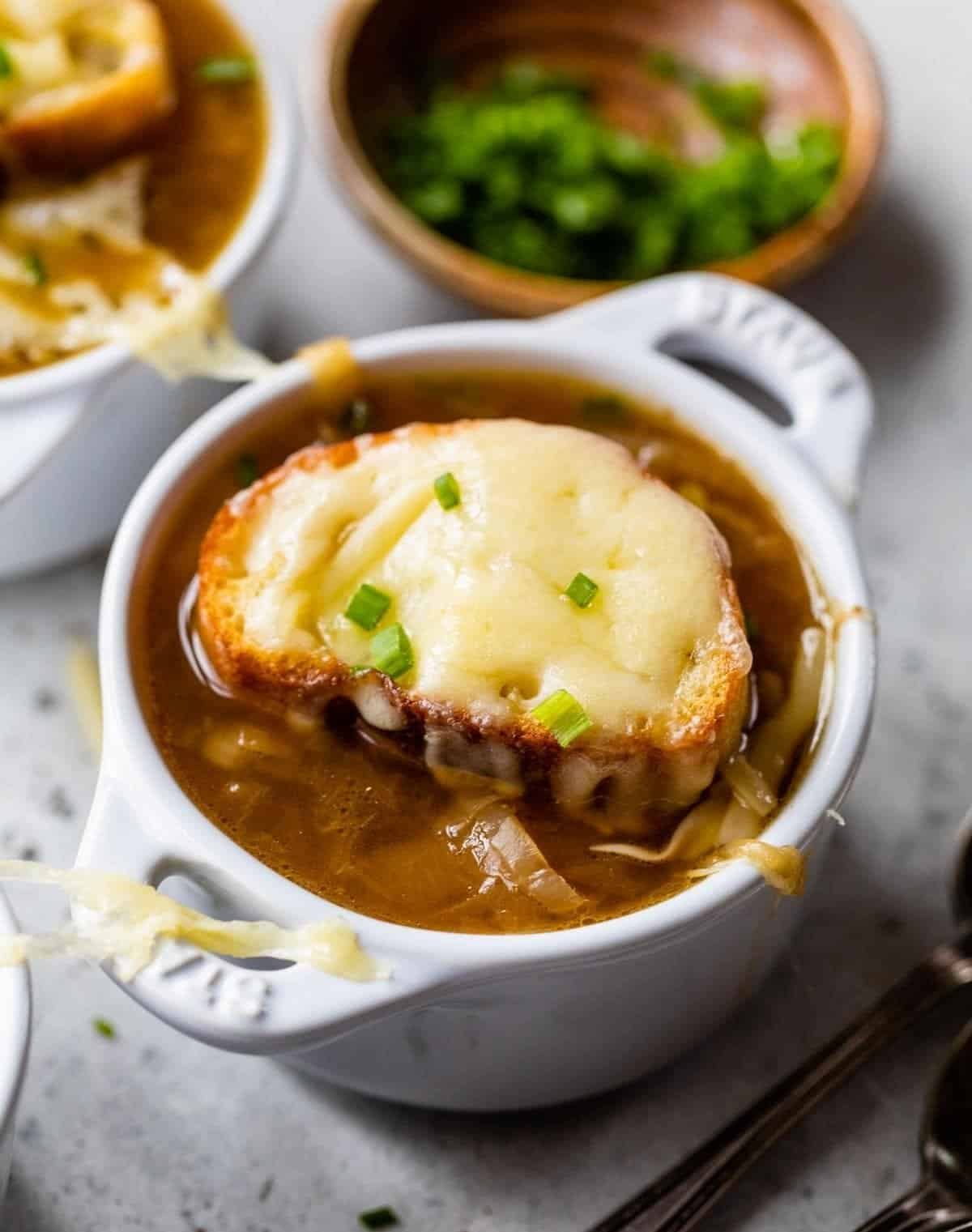 French onion soup with melted gruyere