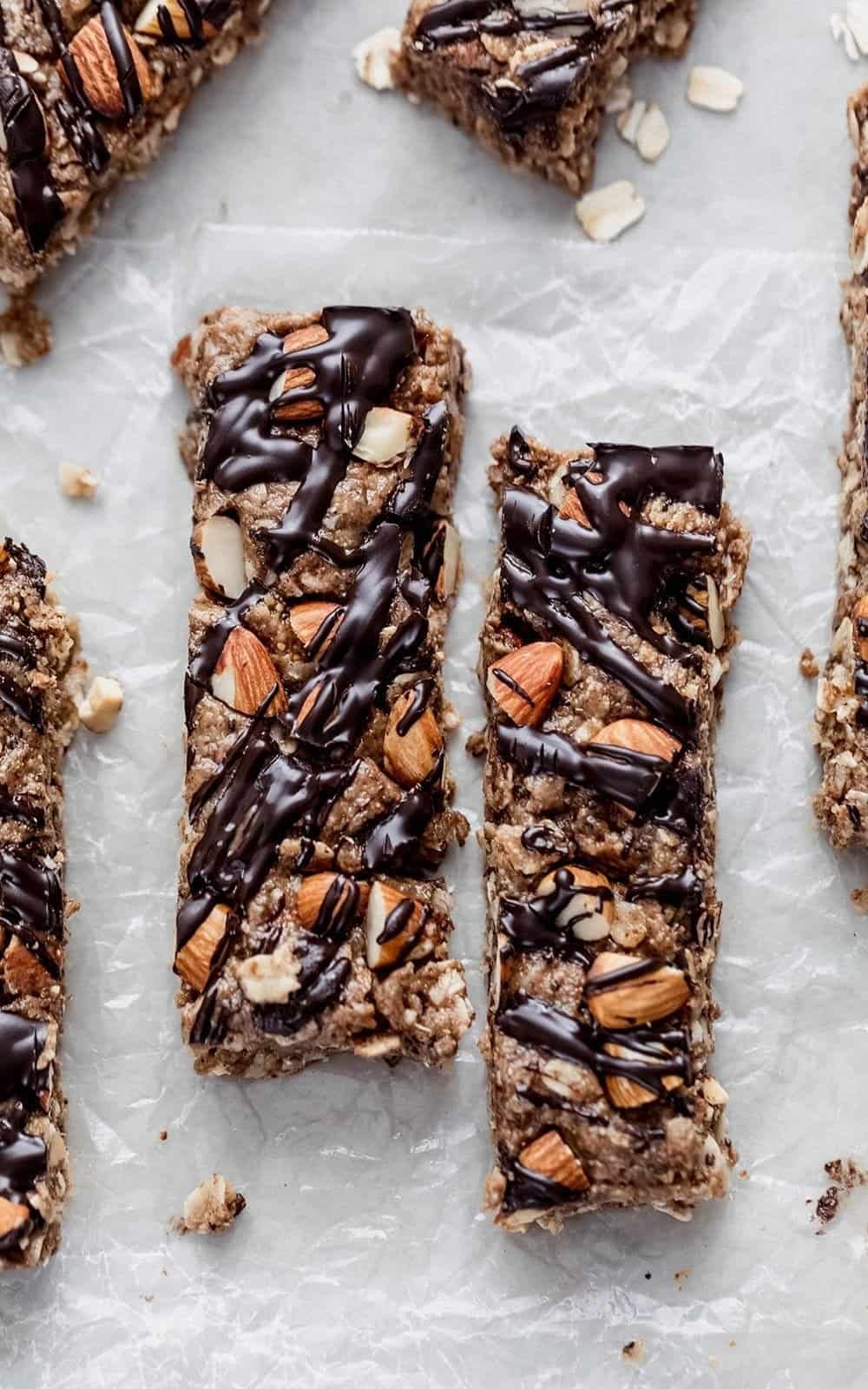 Stack of no bake peanut butter granola bars for an after school snack