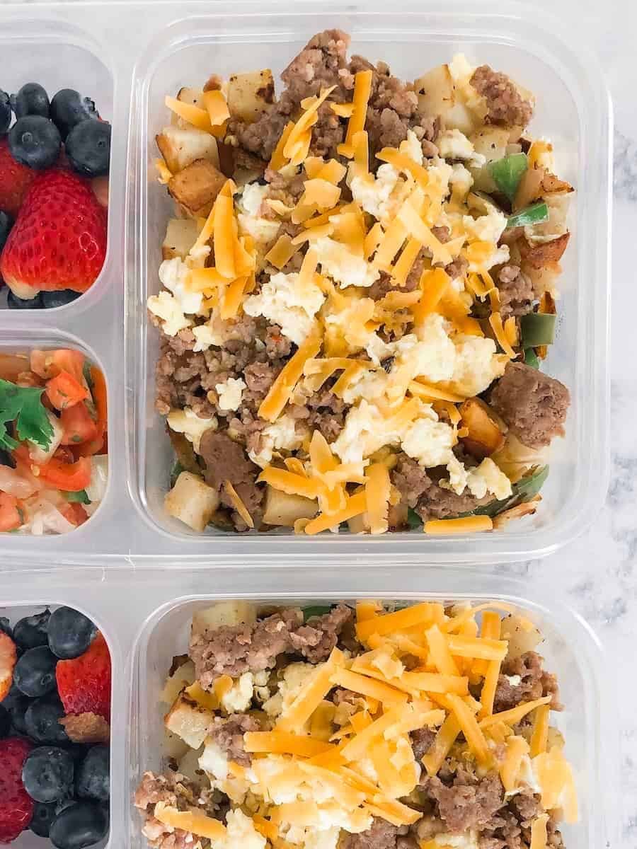 Make ahead breakfast bowls with sausage, eggs and potatoes