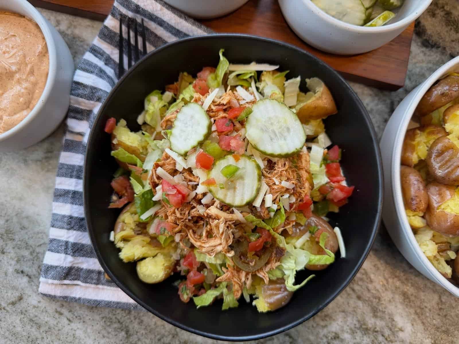 Chipotle chicken and smashed potato bowls