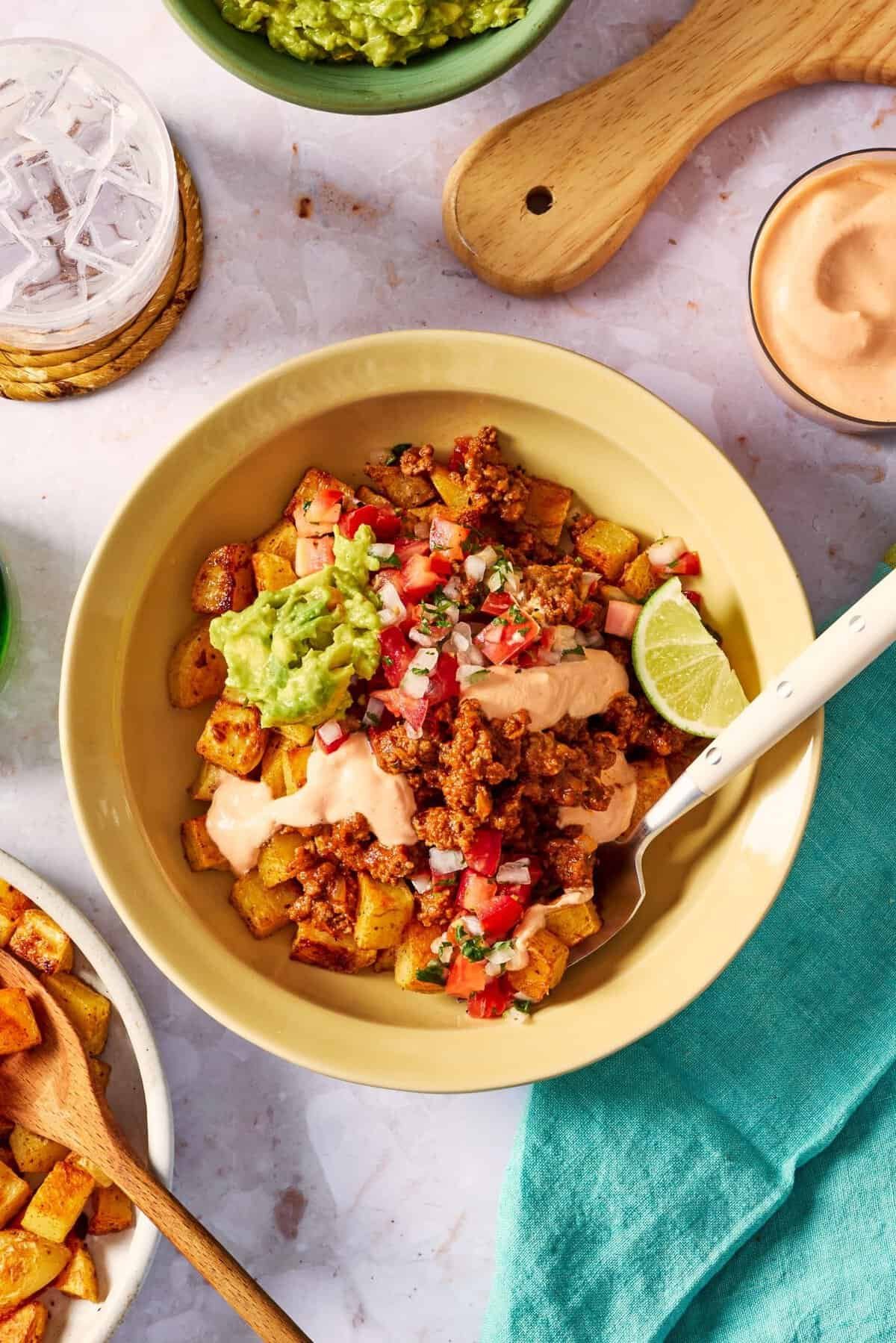 High protein potato taco bowls with ground beef