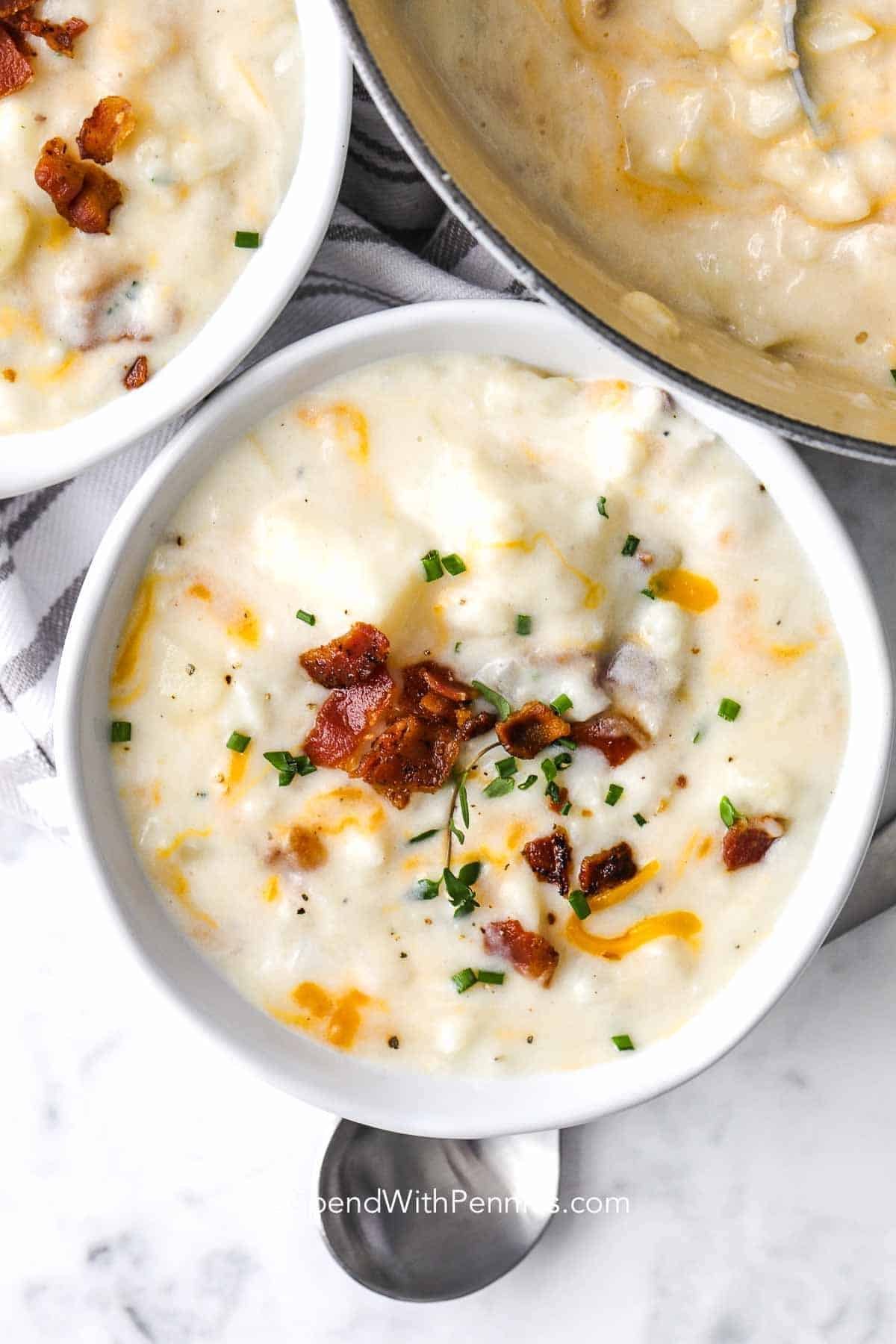 Creamy potato soup with bacon and cheddar