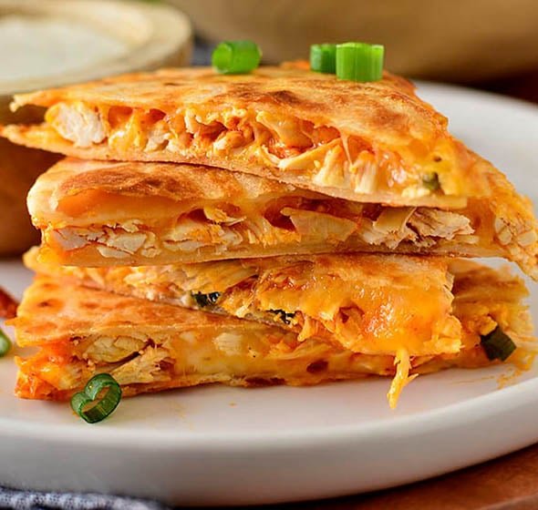 Buffalo chicken quesadillas with ranch for dipping
