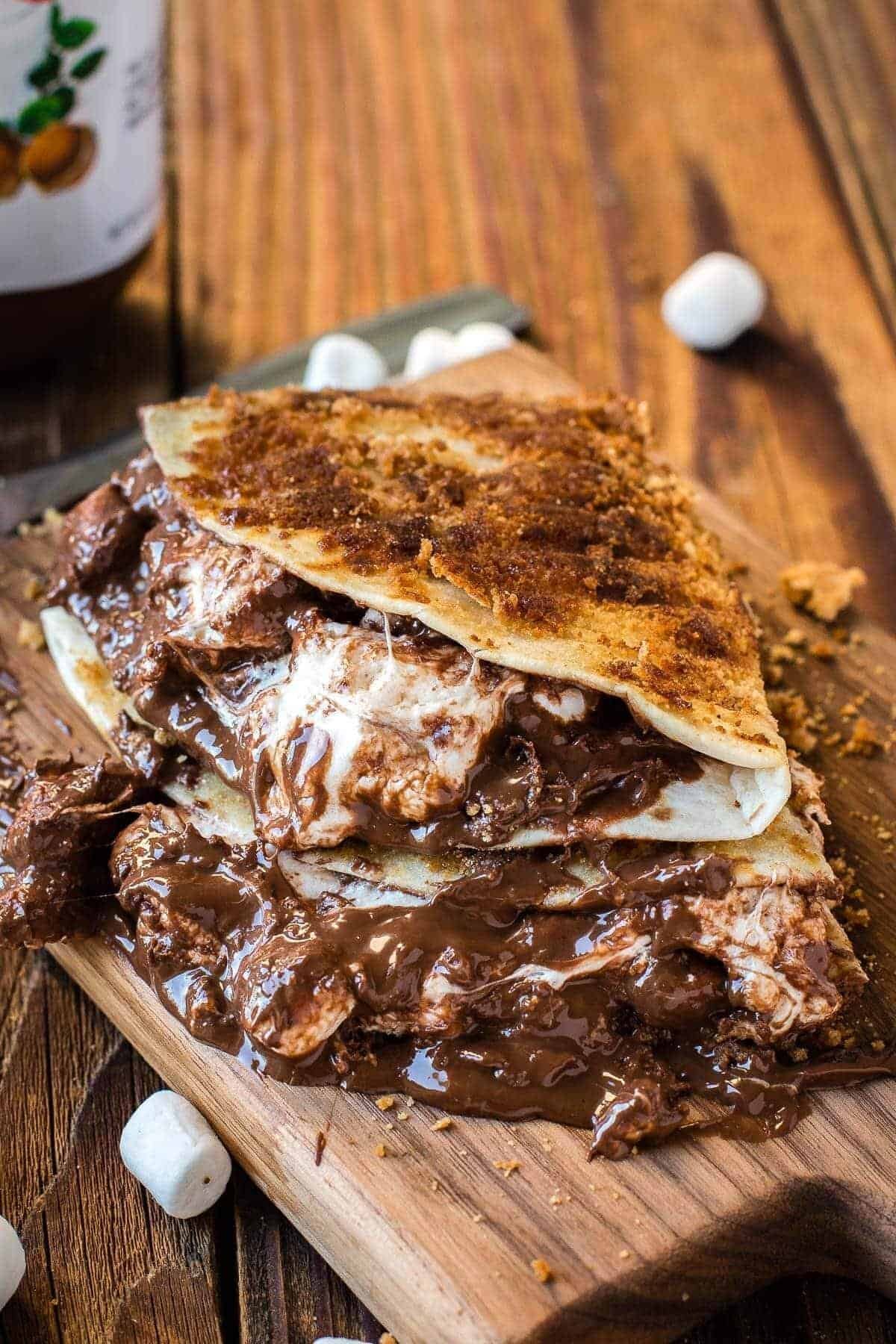 S'mores dessert quesadilla with Nutella and marshmallows