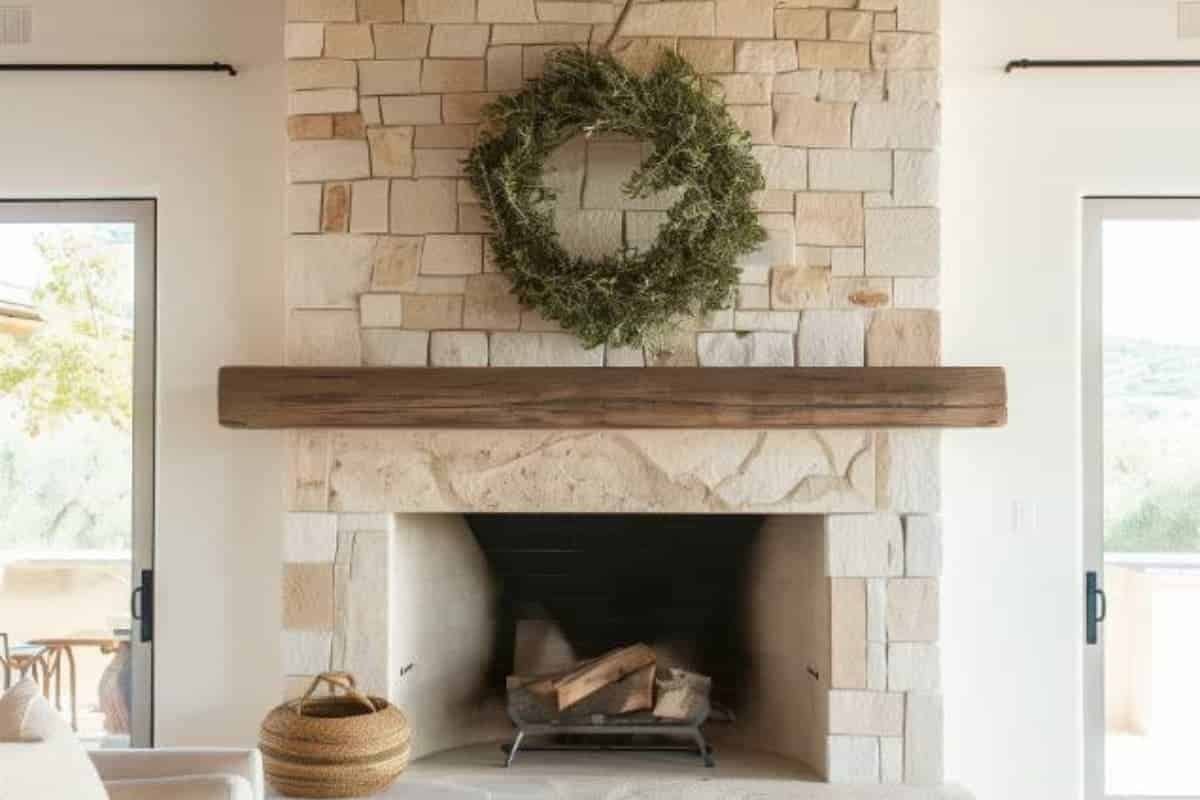 Rustic style winter fireplace mantel decor