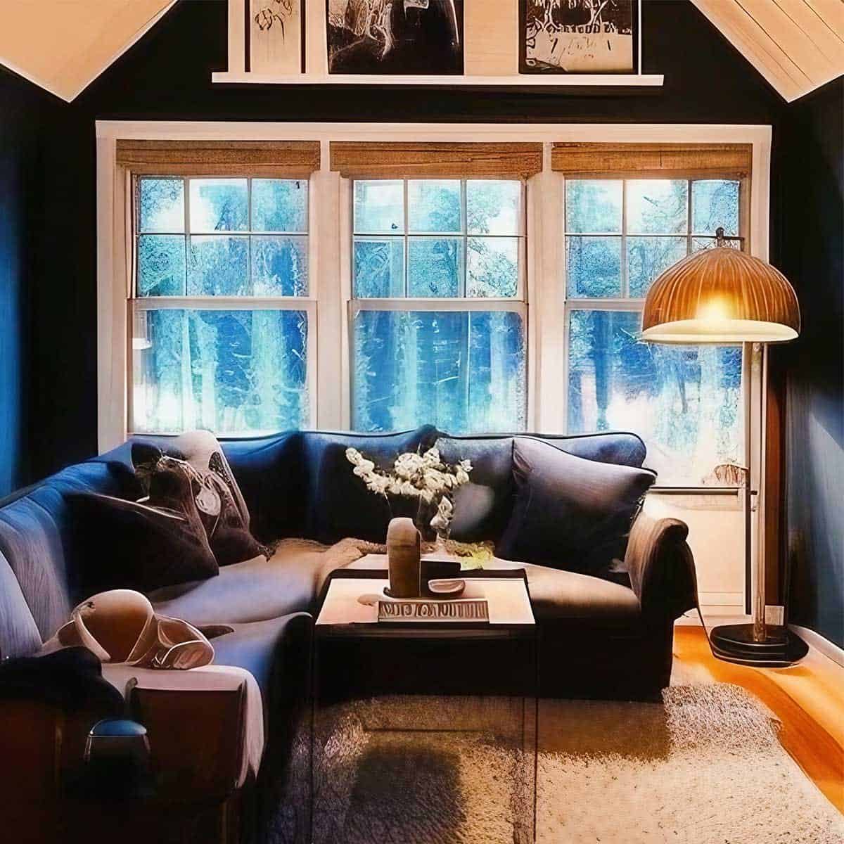 Small minimalist apartment living room styled for winter