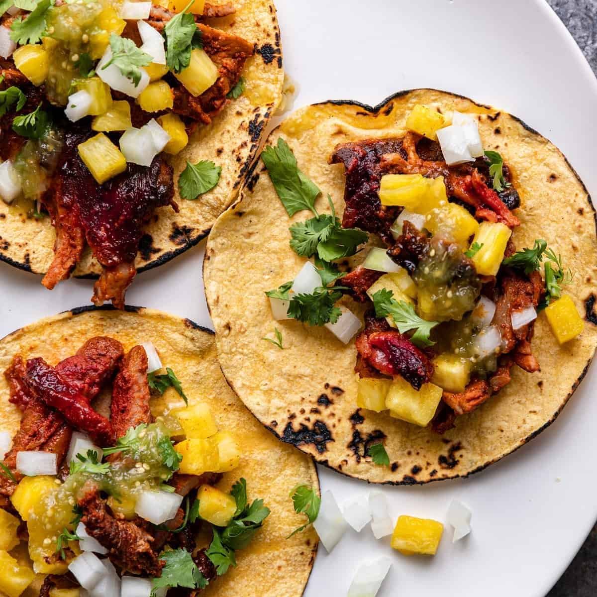 Tacos al pastor with pineapple