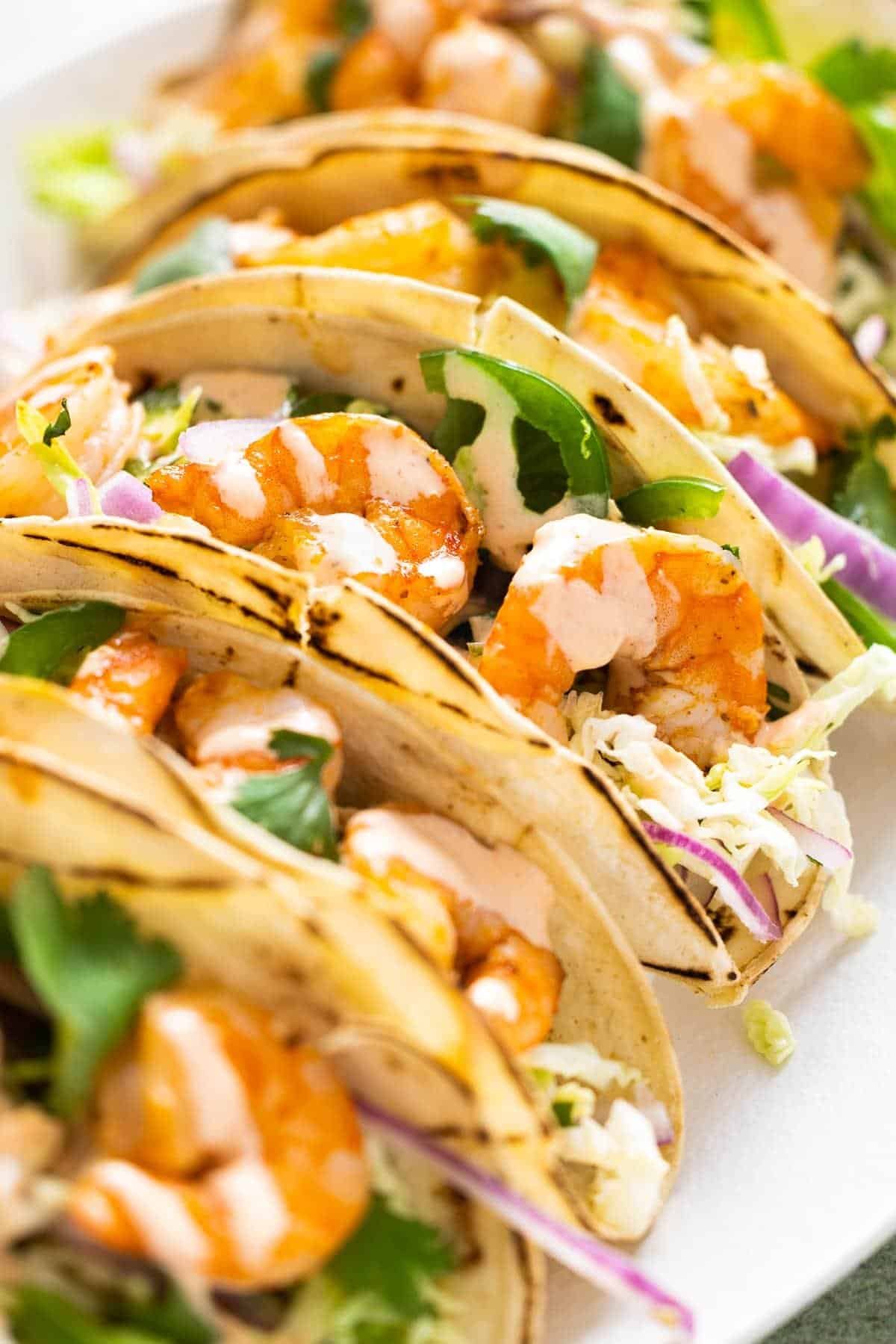 Spicy shrimp tacos with cilantro lime slaw