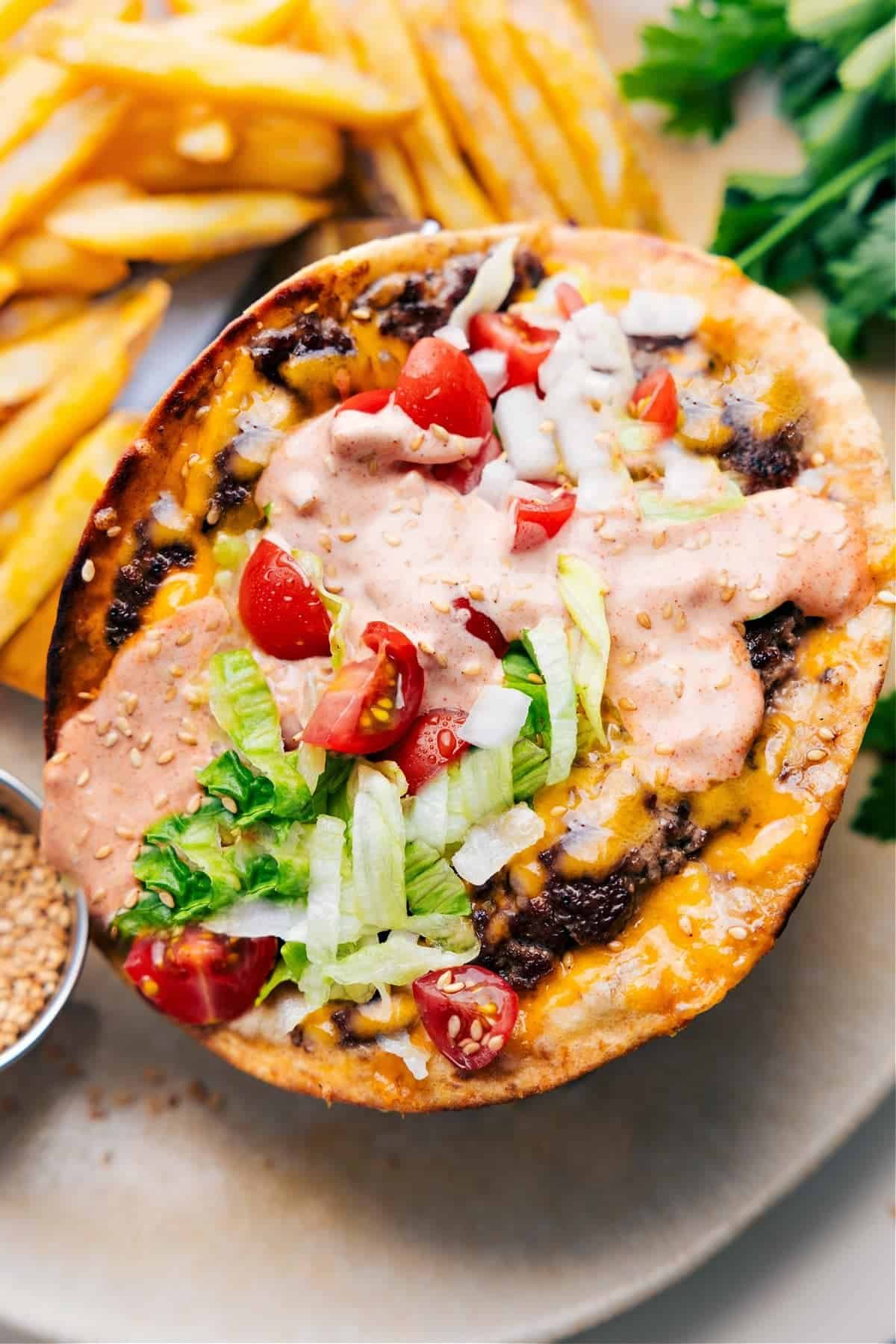 Smash burger tacos with cheese and burger sauce